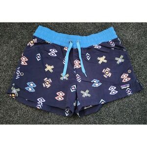 Patagonia‎ Girls XL Shorts Geometric Print Blue Drawstring Unlined w/ Pockets